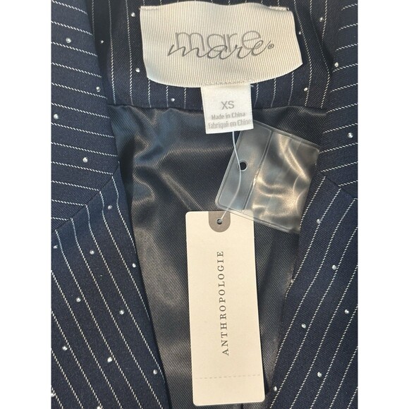Mare Mare Anthropologie Sparkle Pinstripe Blazer Sz XS Navy NWT - Picture 8 of 10